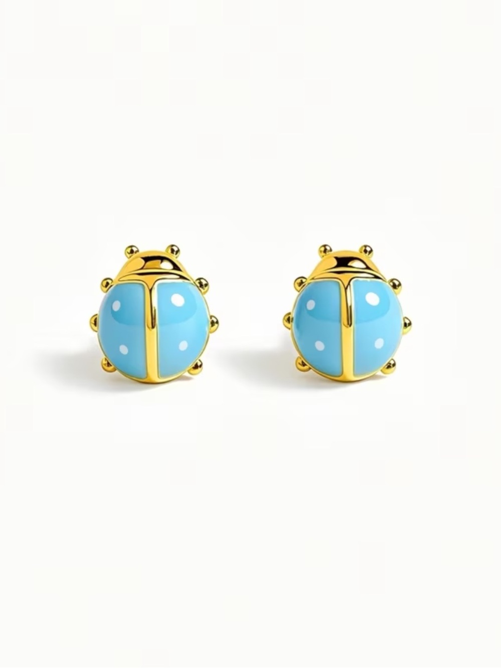 Gold-Plated Blue Ladybug Stud Earrings - Fashion Jewelry